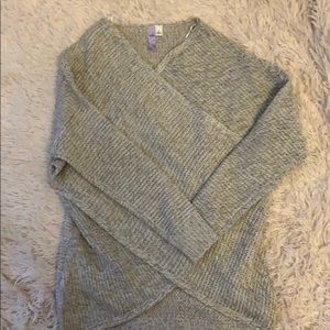 Taupe front cross sweater